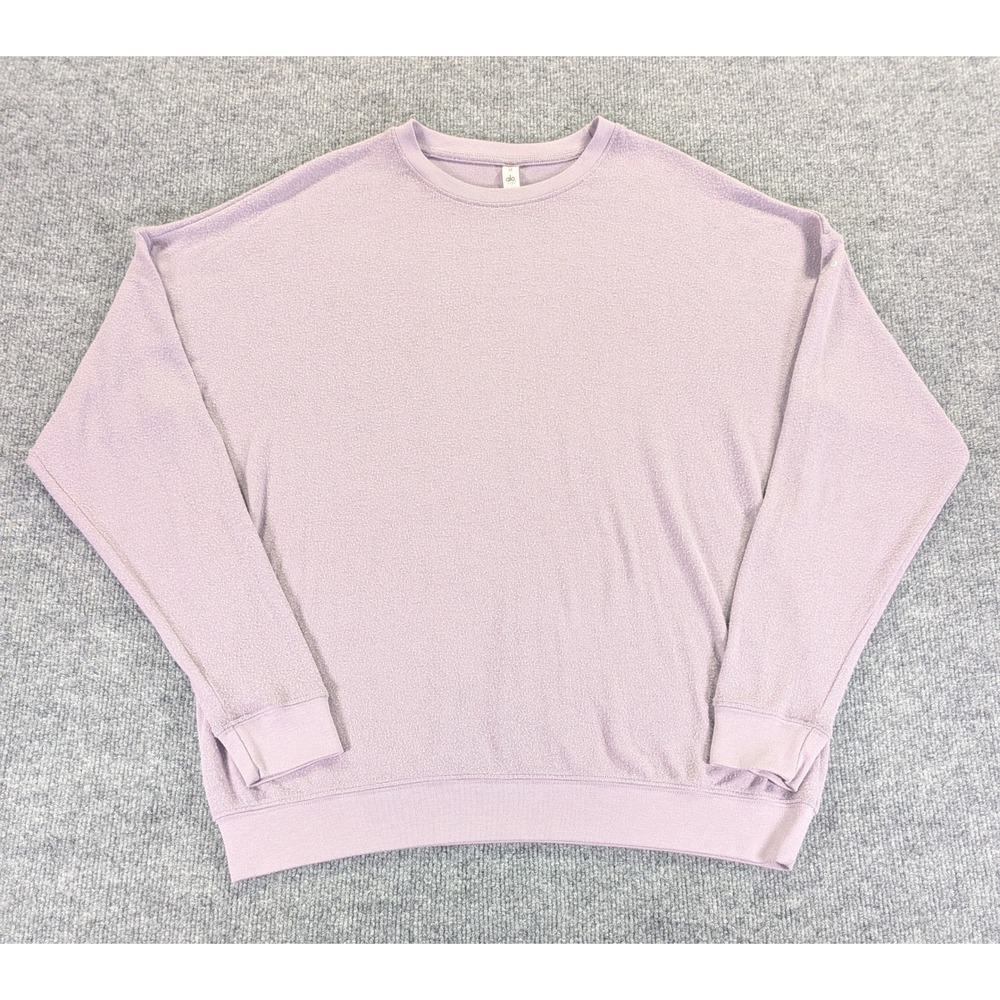 Alo Yoga Soho Long Sleeve Crew Neck Alolux Sweatshirt Lavender Purple Oversize M - Picture 1 of 6